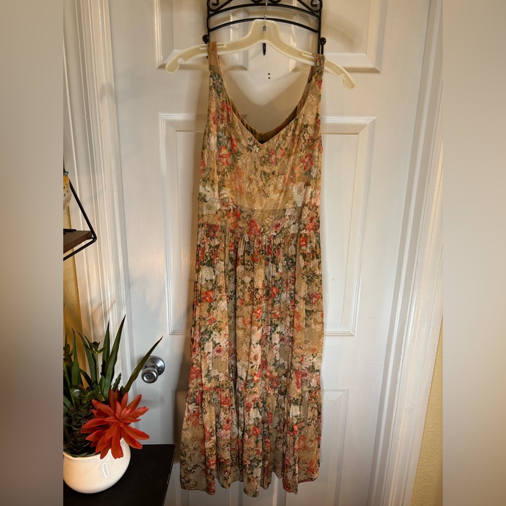 Peruvian Connection Floral Maxi Dress - Beige and Red Boho Cottagecore, Sz 6 - Picture 3 of 8